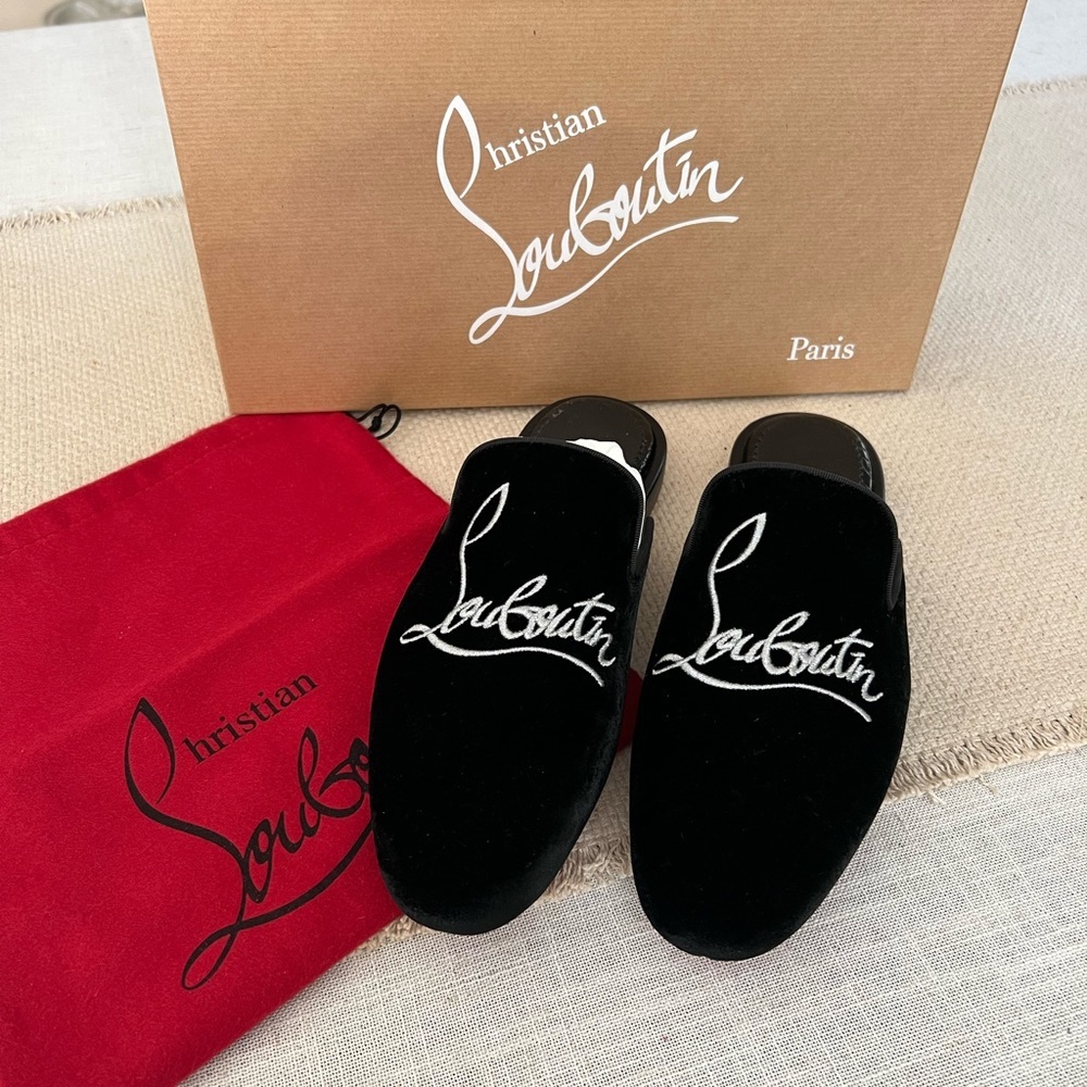 NEW CHRISTIAN LOUBOUTIN NAVY COOLITO DONNA FLAT VELVET